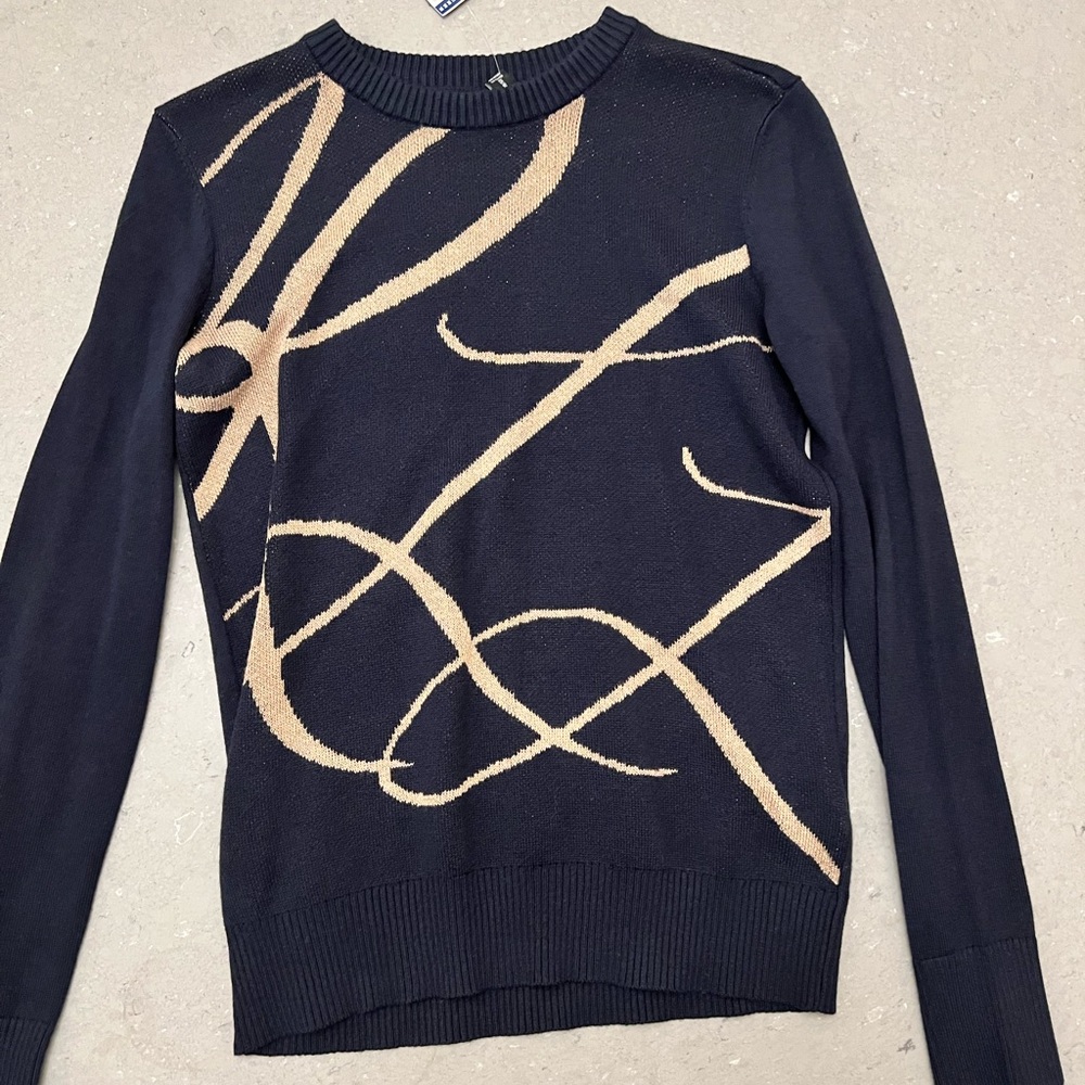 Ralph Lauren Navy Sweater with Tan Design